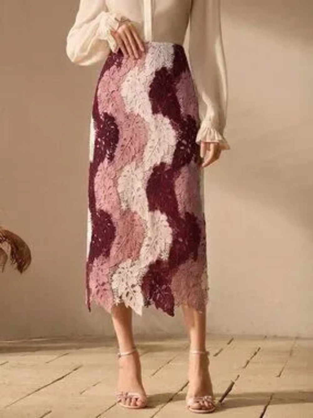 Multicolor Elegant Women's Fringe Zip Midi Skirt